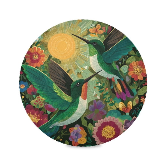 Round Placemats Set of 1 Heat Resistant Washable Kitchen Table Decorations 15.4in Two Affectionate Green Hummingbirds