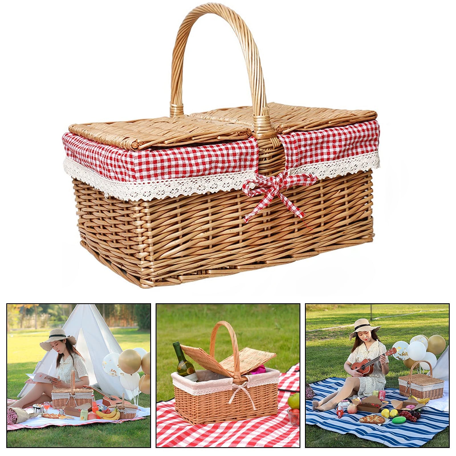 Rattan Storage Basket Natural Woven Woodchip for Picnic Camping or House Storage decor Wicker Picnic Basket 