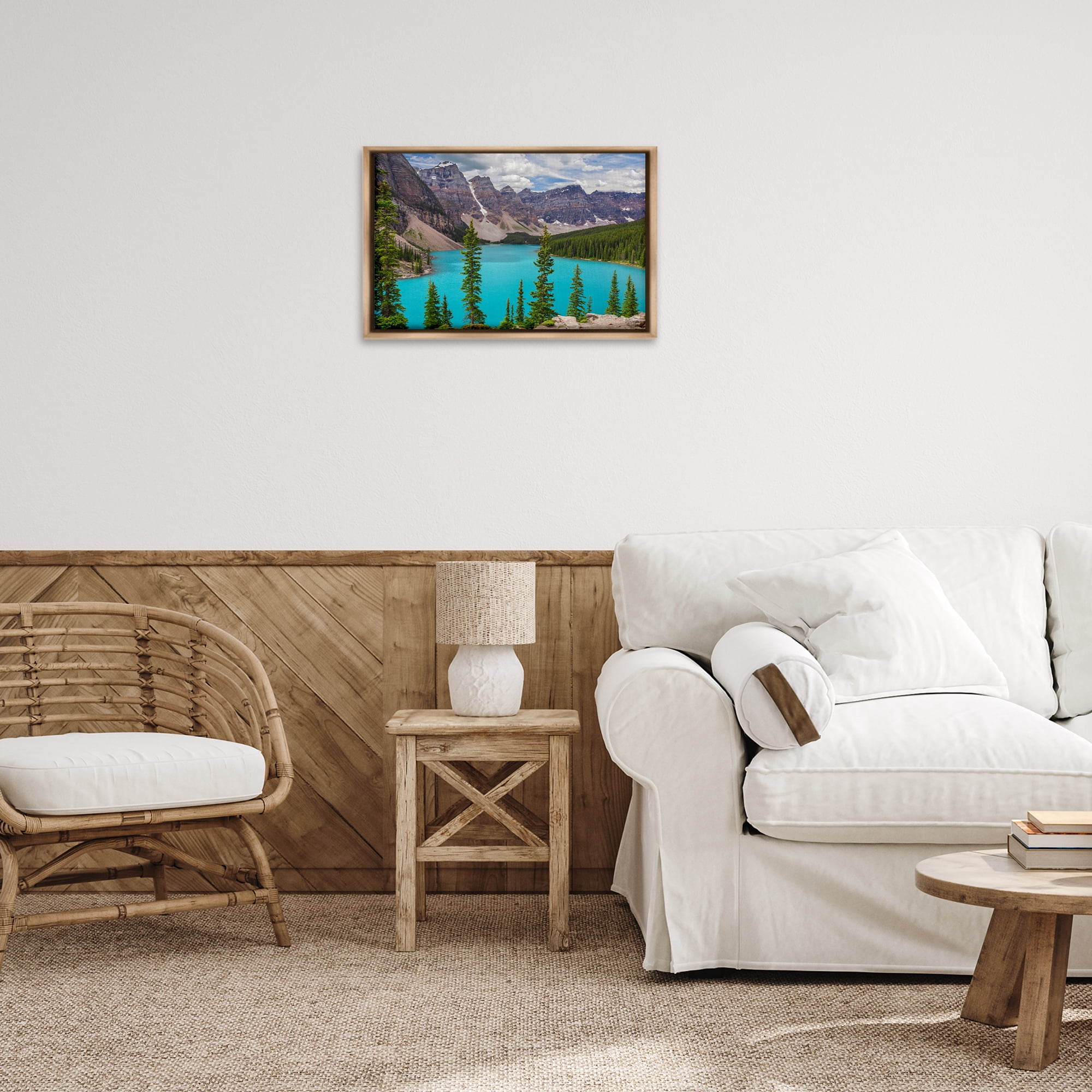 Stupell Industries Vivid Blue Valley Pond Landscape & Nature Photography Brown Floater Framed Canvas Art Print Wall Art, 25 x 17