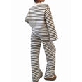 thumbnail image 6 of Women'S Striped 2 Piece Lounge Set Casual Long Sleeve T-Shirt Wide Leg Pants Matching Pajamas Set, 6 of 10