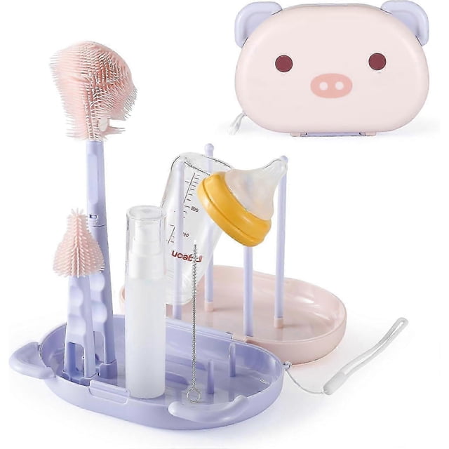 ExquisiteBaby Bottle Brush with Drying Rack, Portable Travel Bottle Cleaner Kit, for Cleaning, Nipple Brush, Straw Cleaner