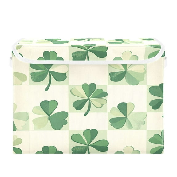 WOBOGO St Patricks Lucky Clover Large Collapsible Storage Box Flip Lid Fabric Decorative Organizer Container Basket with Handles 16.5×12.6×11.8in