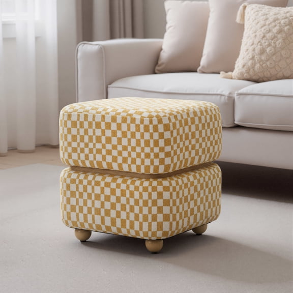 Haki Ottoman Multicolor Ottoman, Modern Style, Comfy and durable polyester fabric, Plywood, Indoor Living
