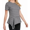 thumbnail image 2 of DKNY Womens Crewneck Check Print Top Gray L, 2 of 3