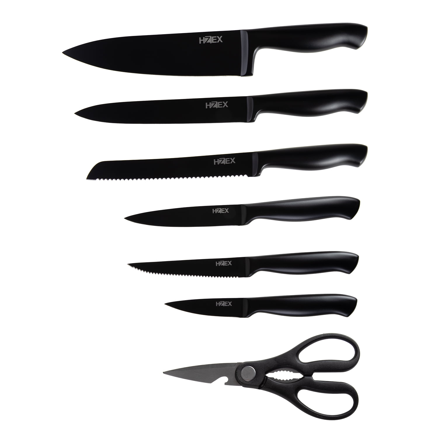 HZEX Premium Kitchen Knife Set, 13-Piece Knives Set in Block, Built-in Sharpener, High Carbon Stainless Steel Knives in Matte Black, Durable Chef's Butcher Steak Paring Utility Bread Knifes