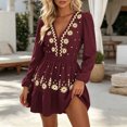 thumbnail image 2 of Levmjia Women's Floral Print Dress Deep V Neck Long Sleeve Boho Dress Casual Elastic Waist Tiered Ruffle Mini Dress, 2 of 5