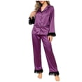 thumbnail image 2 of Bixock Loungewear Set for Women,Women's Pajama Set Solid Color Loose Long Sleeve Lapel Collar Cardigan Top With Pocket Long Pants Sleepwear, 2 of 6