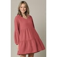 thumbnail image 2 of Made by Johnny Women's Casual Long Sleeve V-Neck Loose Flowy Swing Shift Dress XL MULBERRY, 2 of 5