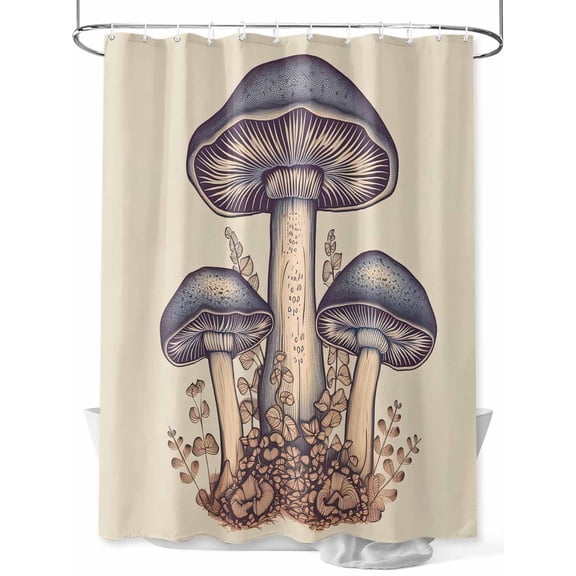Wild Plants Shower Curtain, Vintage Blue Mushroom Leaves Waterproof Shower Curtain Set with 12 Hooks Lightweight Washable Fabric Shower Curtains for Bathroom 72x72 Inches