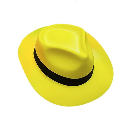 Plastic Yellow Fedora Hat Dick Tracy Gangster The Mask 20's Zoot Suit