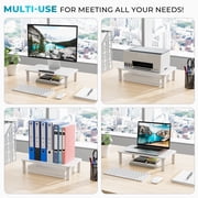 BONTEC 2PCS Monitor Stand Riser with 3 Height Adjustable with Pen Holder, Cable Management and Mesh Platform for Laptop, Computer, Printer (White, 2 Pack )