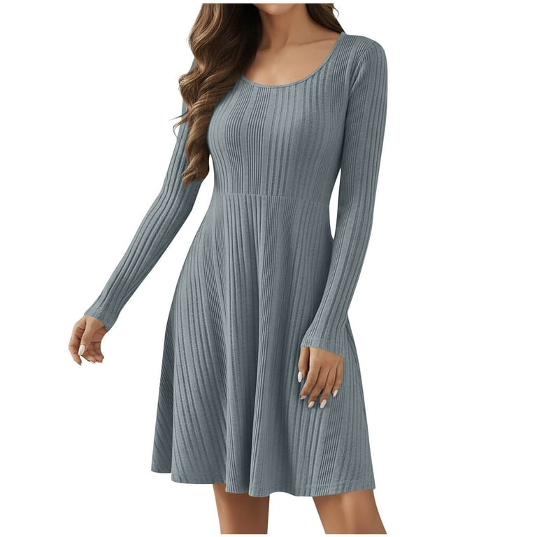 Vetsdori Womens Long Sleeve Midi Dresses Party Dresses,V-Neck Outfits Solid  Color Dress for Junior Tunic - Walmart.com