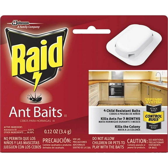 Raid Ant Bait Kitchen Defense - Child-Resistant Indoor Ant Bait - 4 Count