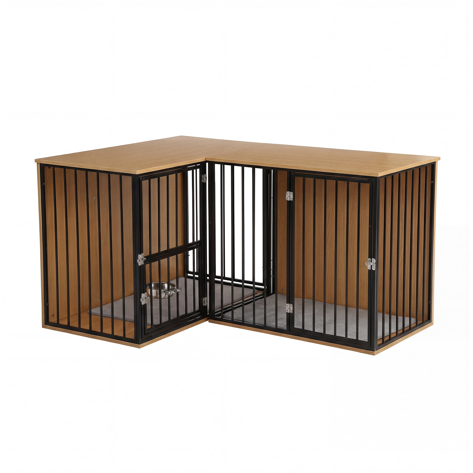 TPHORK Dog Crate Furniture for 2 Dogs, Corner Heavy Duty Double Dog Kennel Furniture with Divider, Indoor Wooden Dogs Crate Large Breed, Black