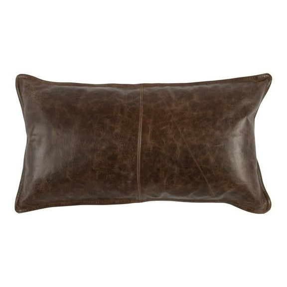 Pemberly Row 14x26" Authentic Leather Throw Pillow in Chocolate Brown