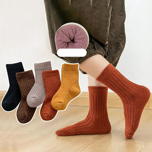 Hwmodou Toddler Boys Girls Childrens Socks Autumn Winter Padded Thermal Socks Baby Sports Stockings Thermal Soft Fit,12M-15Y