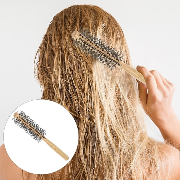 OATIPHO Wooden Small Round Brush for Curly Hair Styling with Non Falling Nylon Bristles