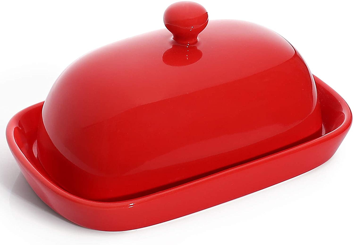 Porcelain Cute Butter Dish with Lid Perfect for East/West Butter Red