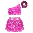 thumbnail image 2 of CHICTRY Kids Girls Sequin Metallic Jazz Modern Latin Dance Crop Top with Skirt Hair Band Set Hot Pink 6, 2 of 7
