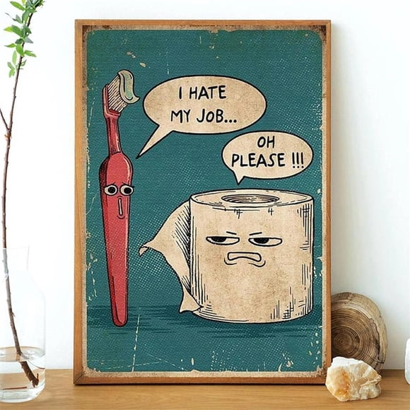 Funny Metal Wall Sign for Home Office, I Hate My Jobs Humour Quote Hanging Decor, with Pre-Drilled Holes, 12 x 12 cm