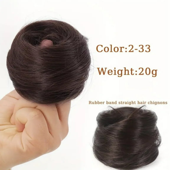 XmhyTop 2PCS Human Hair Messy Bun Hairpieces, Women’s Highlight Scrunchie Style, Elegant Chignon Design for Updos, Natural-Looking Hair Accessory for Daily, Dark Brown A