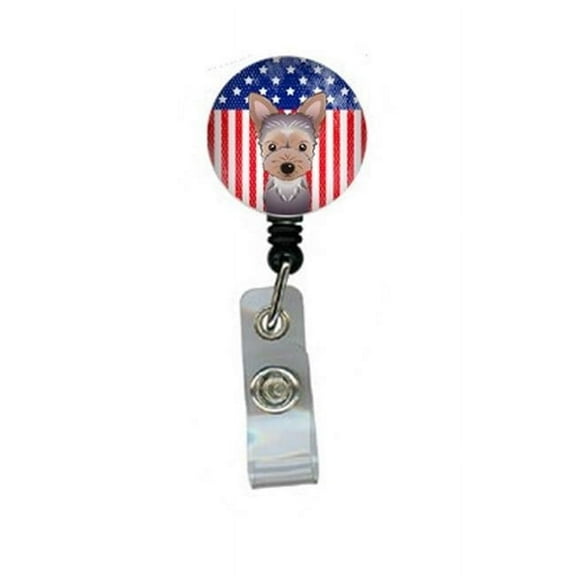 Carolines Treasures BB2162BR American Flag & Yorkie Puppy Retractable Badge Reel