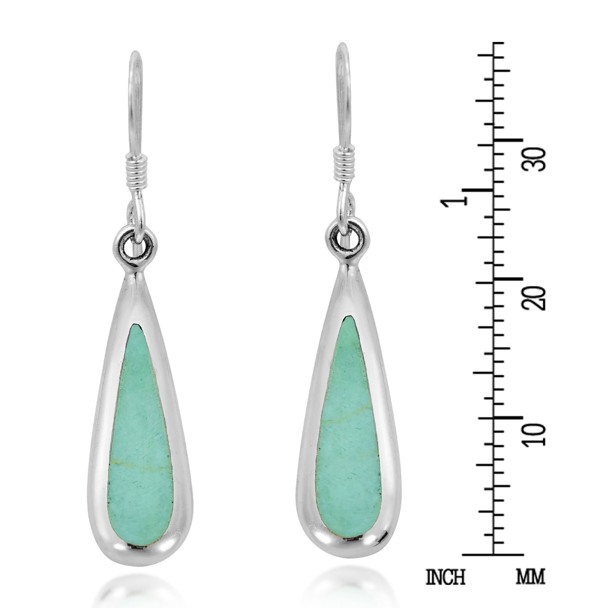 AeraVida Teardrops Sterling Silver Inlaid Reconstructed Green Turquoise Dangle Earrings for Female Evening Event