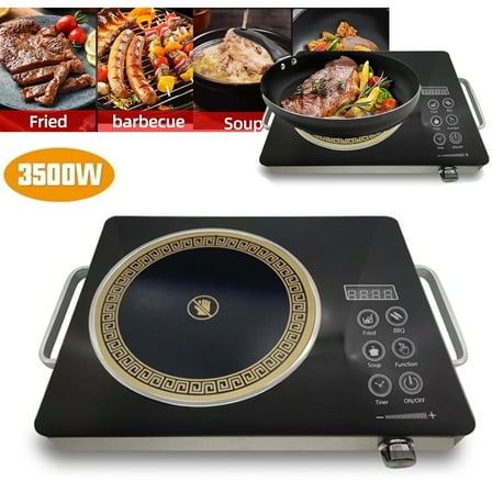 DICEEVIL Electric Ceramic Stove, 3500W Electric Hot Plate Single Burner for Cooking, Portable Countertop Free Standing Stove Cooktop with 2 Handle, Touch Control Panel Adjustable Heating Power, Black