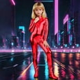 thumbnail image 2 of HXWCHs Girls High Neck Long Sleeve Glitter Romper Jumpsuit Full Zipper Performance for Dance Gymnastics Party Stage Show 5-6 Years Red, 2 of 4
