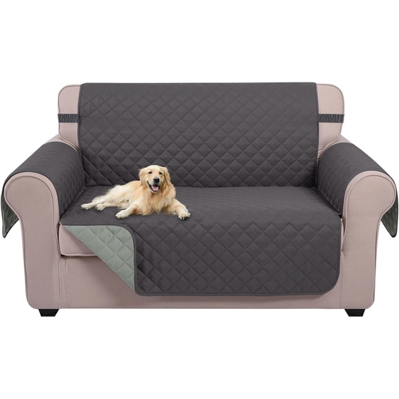 Reversible Couch Cover Waterproof, Loveseat Sofa Cover Non-Slip Furniture Protector with Elastic Straps, Pockets Washable Sofa Slipcover for Kids, Dogs, Pets(60", Dark Grey)