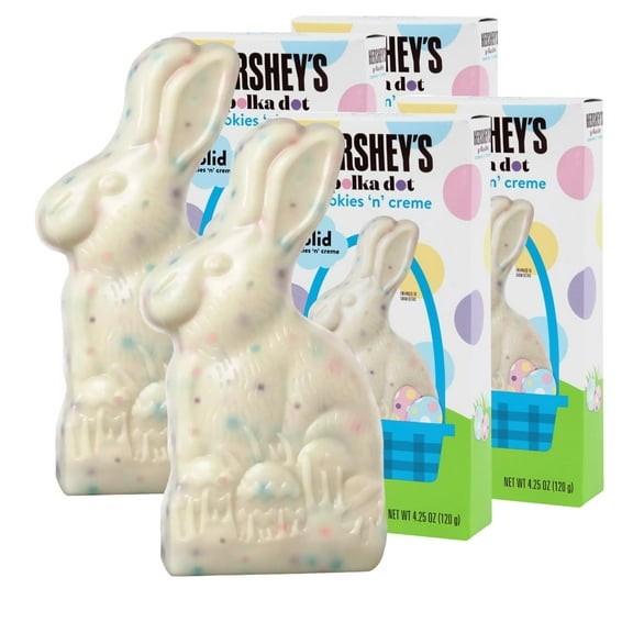 Cookies ‘n’ Creme Polka Dot Bunny Easter Chocolate Candy for Basket Stuffers and Spare Time Indulgence - Luscious Giant Chocolate Easter Bunnies for Kids - 4.25oz Each, 4 Pack