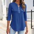 thumbnail image 3 of Women's 3/4 Length Sleeve V Neck Flowy Tunic Blouses Work Tops Shirts with Zippers, 3 of 3