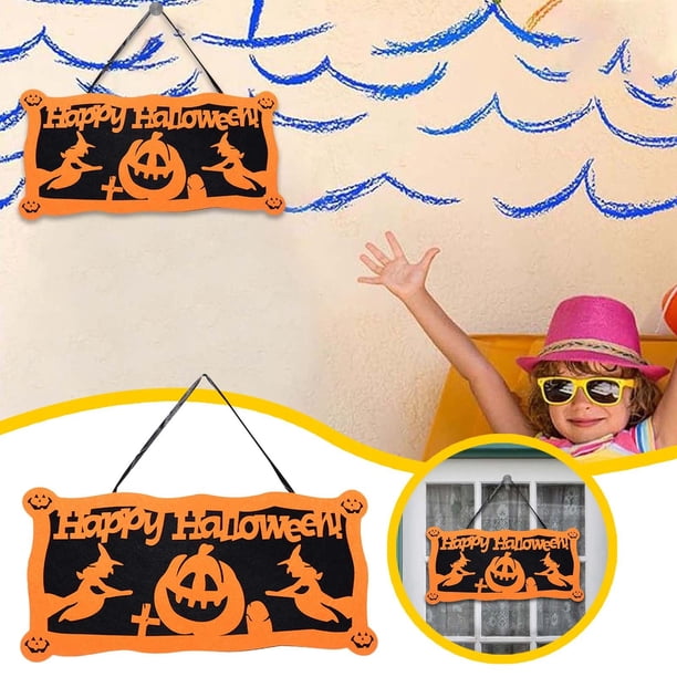 Puerta delantera de tela no tejida Halloween 19,3 x 8,3 pulgadas Cartel de Halloween para puerta rectangular Decoraciones de Halloween Adornos para colgar en la ventana o la pared de casa