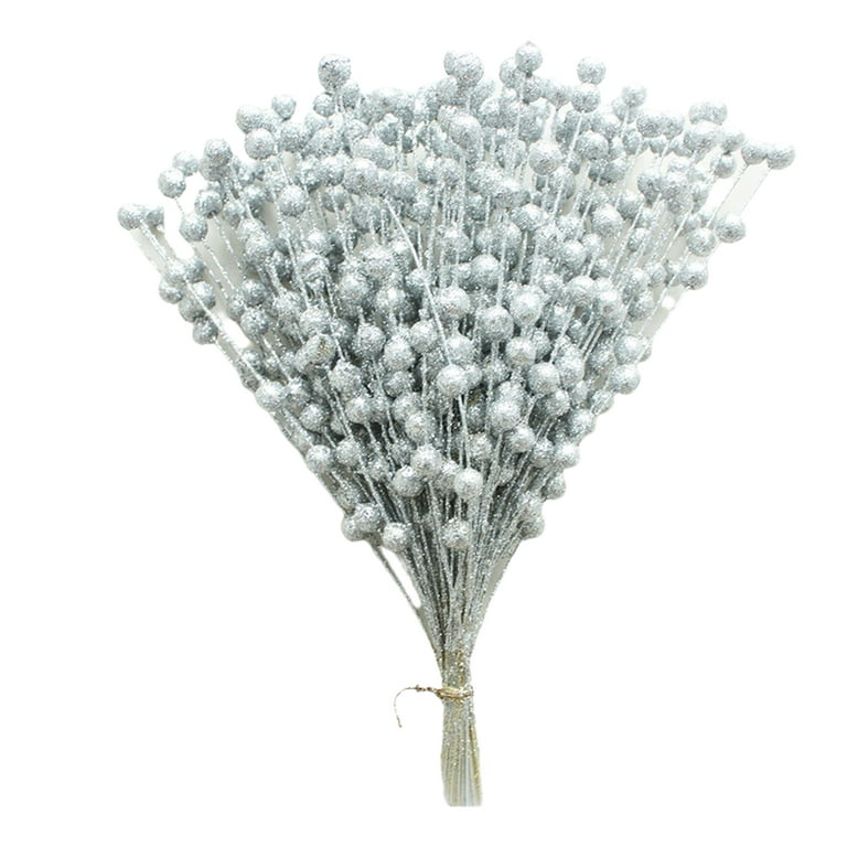 1 Bouquet Beaded Stick Bouquet Realistic Wide Application Plastic Floral String Imitation Pearl Flower Bouquet Sticks for, Silver