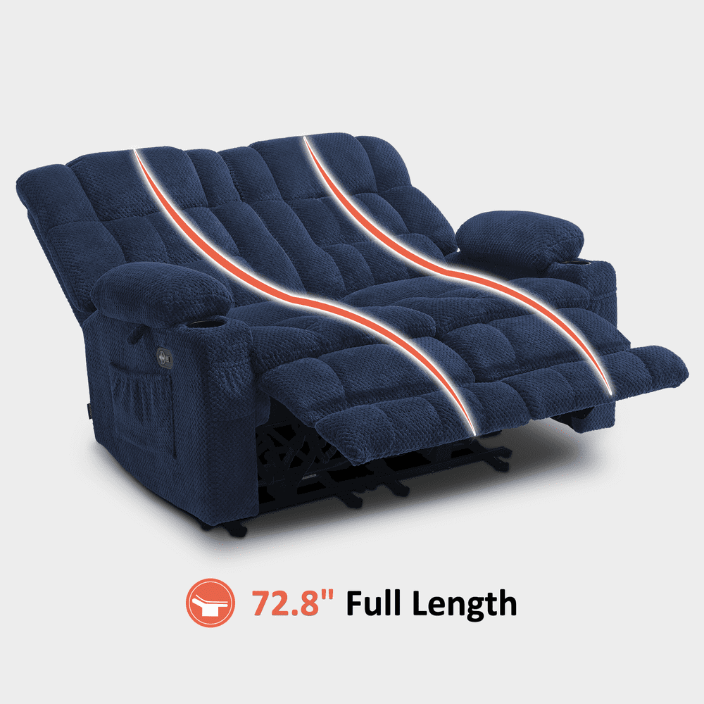 MCombo 57" Power Loveseat Recliner Sofa, Reclining Seating with Heat Vibration for Living Room, Fabric, Navy blue