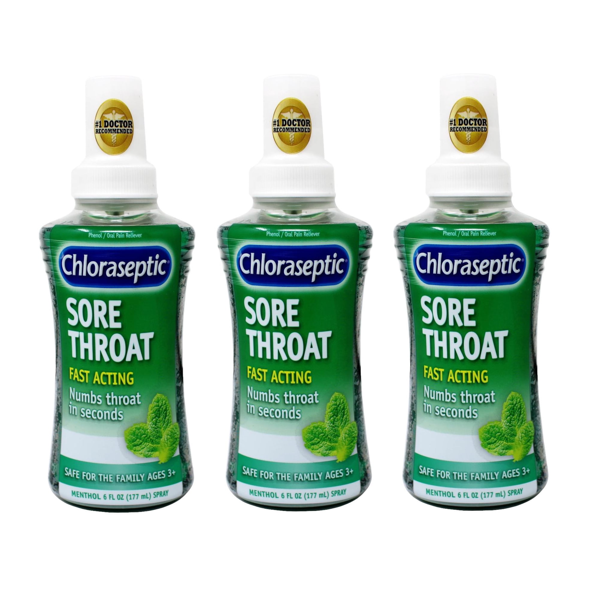 Chloraseptic Sore Throat Spray, Menthol, 6 fl oz, 3 Bottles