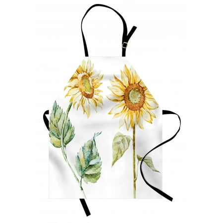 - Watercolor Apron Alluring Sunflowers Summer Inspired Design Agriculture, Unisex Kitchen Bib Apron with Adjustable Neck for Cooking Baking Gardening, Earth Yellow Pale Yellow Fern Green, by Ambesonne