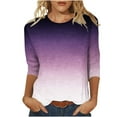 thumbnail image 2 of Fall Saving QUINDOS 3/4 Sleeve Women's T Shirts Womens Fall Tops Crew Neck Casual Loose Fit Gradient Purple Tops, 2 of 5