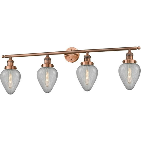 

Antique Copper Tone Bathroom Vanity 43 Wide Clear Crackle Glass Steel/Cast Brass/Glass Medium Base 4 Light Fixture