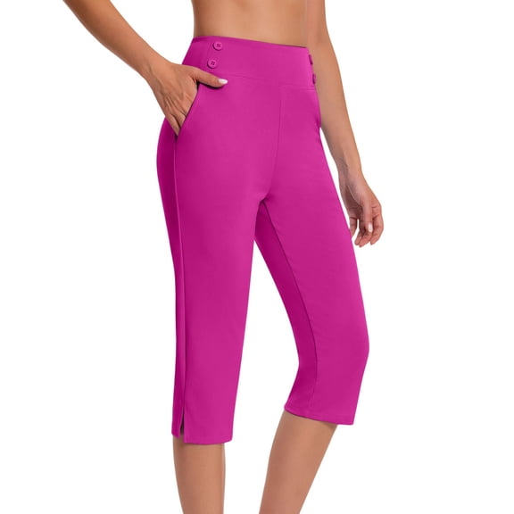 Plus Size Women's Capri Yoga Pants Tummys Control High Waisted Leggings with Pockets for Casual Workout Running