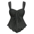 thumbnail image 4 of Arlun Women's Cute Sweet Neck Crop Tank Tops Sleeveless Tie Front Lace Peplum Wide Straps Cami Summer Stylish Pure Color Ruffle Hem Going out Camisole Top for Daily Wear Black S, 4 of 4