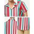 thumbnail image 6 of INSPIRE CHIC Men's Shirts Summer Striped Button Short Sleeve Beach Shirts M Red Green, 6 of 6