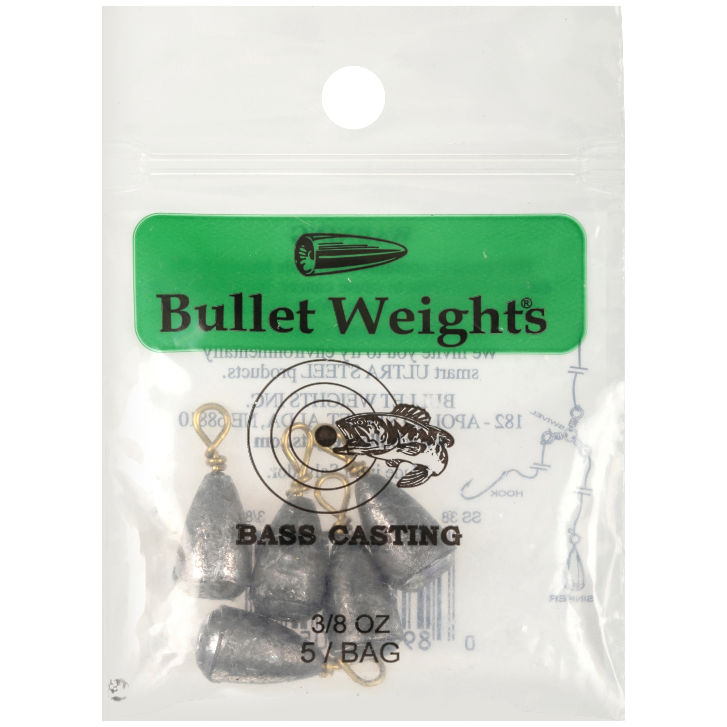 Bullet Weights® SS38-24 Lead Bass Casting Size 7, 3/8 oz Fishing Weights, 5  sinkers 