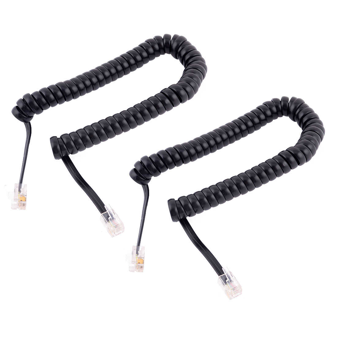 2pcs 24cm Length Coil Flexible RJ9 4P4C Extension Telephone Cable Cord