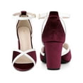 thumbnail image 4 of BLISSFUL STEP Velvet Colorblock Ankle Strap Chunky Heel Sandals for Women Burgundy 6, 4 of 8