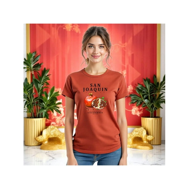 Playera Frutal Granadas San Joaquin Valley – Estilo Fresco con Sabor a Granada Ropa Para Mujer Color Shedron Talla Mediana Marca Emil SaEs