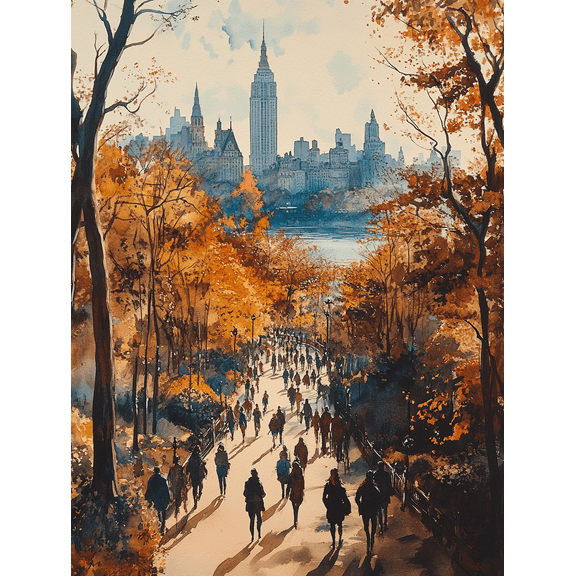 Autumn Central Park New York City Skyline Canvas Painting/Wall Art， Suitable for Living Room，Hotel， and Gallery Decor
