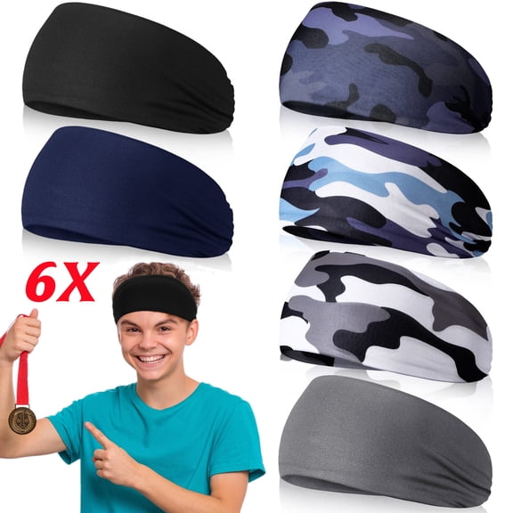 6 Pieces Boys Headbands Athletic Sweatbands Teens Sports Wicking Breathable Headbands Elastic Girls Boys for Football Basketball Running Exercise