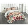 thumbnail image 3 of Ambesonne Flower Quilted Bedspread Set 3 Pcs, Ornate Floral Ethnic, King Size, Maroon Beige Violet Blue, 3 of 5