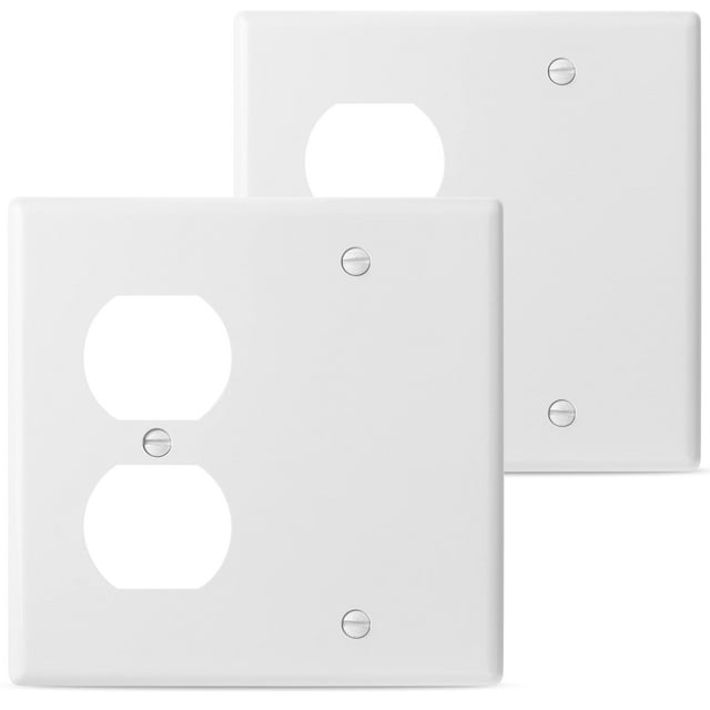 Bates- Placa de pared combinada de 2 bandas, paquete de 2, 1 dúplex/1 en blanco, tamaño estándar, placa de pared de 2 bandas, cubiertas de salida, placas de pared, placa de pared de salida, placa de p